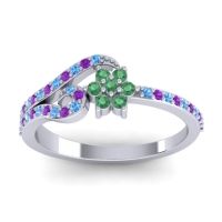Emerald Fashion Ring In 14k White Gold With Amethyst And Swiss Blue Topaz – Karbudara Dainty Ring