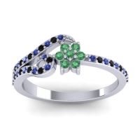 Emerald Fashion Ring In 14k White Gold With Black Onyx And Blue Sapphire – Karbudara Dainty Ring