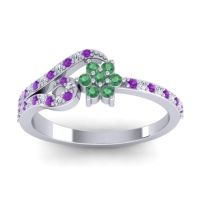 Emerald Fashion Ring In 14k White Gold With Lab Diamond And Amethyst – Karbudara Dainty Ring