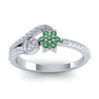 Emerald Fashion Ring In 14k White Gold With Lab Diamond And Diamond – Karbudara Dainty Ring