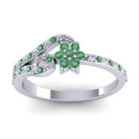 Emerald Fashion Ring In 14k White Gold With Diamond – Karbudara Dainty Ring