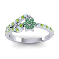 Emerald Fashion Ring In 14k White Gold With Peridot And Aquamarine – Karbudara Dainty Ring