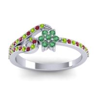 Emerald Fashion Ring In 14k White Gold With Ruby And Peridot – Karbudara Dainty Ring
