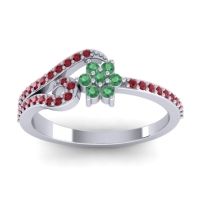 Emerald Fashion Ring In 14k White Gold With Ruby – Karbudara Dainty Ring