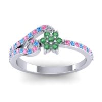 Emerald Fashion Ring In 14k White Gold With Swiss Blue Topaz And Pink Tourmaline – Karbudara Dainty Ring
