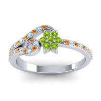 Peridot Fashion Ring In Platinum With Aquamarine And Citrine – Karbudara Dainty Ring