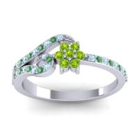 Peridot Fashion Ring In 14k White Gold With Emerald And Aquamarine – Karbudara Dainty Ring