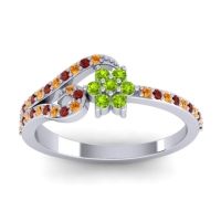 Peridot Fashion Ring In 18k White Gold With Garnet And Citrine – Karbudara Dainty Ring