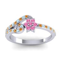 Pink Tourmaline Fashion Ring In 18k White Gold With Aquamarine And Citrine – Karbudara Dainty Ring