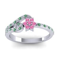 Pink Tourmaline Fashion Ring In 14k White Gold With Lab Diamond And Emerald – Karbudara Dainty Ring