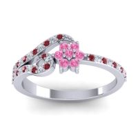 Pink Tourmaline Fashion Ring In 14k White Gold With Lab Diamond And Ruby – Karbudara Dainty Ring
