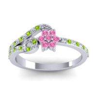Pink Tourmaline Fashion Ring In 14k White Gold With Peridot And Diamond – Karbudara Dainty Ring