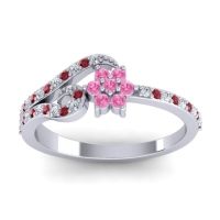 Pink Tourmaline Fashion Ring In 14k White Gold With Ruby And Lab Diamond – Karbudara Dainty Ring
