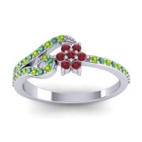Ruby Fashion Ring In 14k White Gold With Emerald And Peridot – Karbudara Dainty Ring