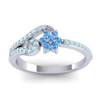 Swiss Blue Topaz Fashion Ring In 14k White Gold With Aquamarine – Karbudara Dainty Ring