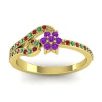 Amethyst Fashion Ring In 18k Yellow Gold With Emerald And Ruby – Karbudara Dainty Ring