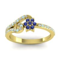 Blue Sapphire Fashion Ring In 14k Yellow Gold With Aquamarine And Diamond – Karbudara Dainty Ring
