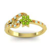 Peridot Fashion Ring In 18k Yellow Gold With Aquamarine And Citrine – Karbudara Dainty Ring