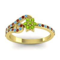 Peridot Fashion Ring In 18k Yellow Gold With Garnet And Swiss Blue Topaz – Karbudara Dainty Ring