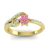 Pink Tourmaline Fashion Ring In 14k Yellow Gold With Aquamarine And Diamond – Karbudara Dainty Ring