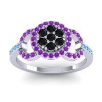 Black Onyx Fashion Ring In 14k White Gold With Amethyst And Swiss Blue Topaz – Zirisa Statement Ring