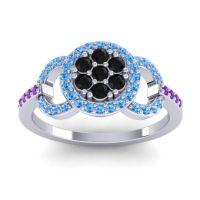 Black Onyx Fashion Ring In 14k White Gold With Swiss Blue Topaz And Amethyst – Zirisa Statement Ring