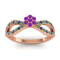 Amethyst Fashion Ring In 18K Rose Gold With Emerald And Blue Sapphire – Gairi Dainty Ring