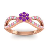 Amethyst Fashion Ring In 18K Rose Gold With Pink Tourmaline And Aquamarine – Gairi Dainty Ring