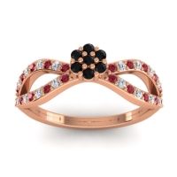Black Onyx Fashion Ring In 14K Rose Gold With Ruby And Lab Diamond – Gairi Dainty Ring