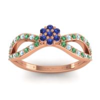 Blue Sapphire Fashion Ring In 18K Rose Gold With Emerald And Aquamarine – Gairi Dainty Ring