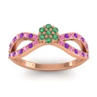 Emerald Fashion Ring In 14K Rose Gold With Pink Tourmaline And Amethyst – Gairi Dainty Ring