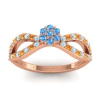 Swiss Blue Topaz Fashion Ring In 18K Rose Gold With Aquamarine And Citrine – Gairi Dainty Ring