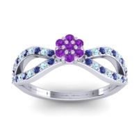 Amethyst Fashion Ring In 14k White Gold With Blue Sapphire And Aquamarine – Gairi Dainty Ring