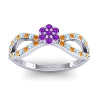 Amethyst Fashion Ring In 14k White Gold With Citrine And Aquamarine – Gairi Dainty Ring