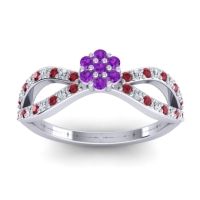 Amethyst Fashion Ring In 14k White Gold With Ruby And Diamond – Gairi Dainty Ring
