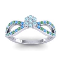Aquamarine Fashion Ring In 14k White Gold With Swiss Blue Topaz And Emerald – Gairi Dainty Ring