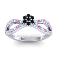 Black Onyx Fashion Ring In 14k White Gold With Aquamarine And Pink Tourmaline – Gairi Dainty Ring