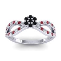 Black Onyx Fashion Ring In 14k White Gold With Diamond And Ruby – Gairi Dainty Ring