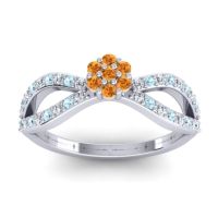 Citrine Fashion Ring In 14k White Gold With Lab Diamond And Aquamarine – Gairi Dainty Ring