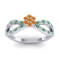 Citrine Fashion Ring In 14k White Gold With Emerald And Diamond – Gairi Dainty Ring