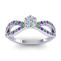 Diamond Fashion Ring In 14k White Gold With Emerald And Amethyst – Gairi Dainty Ring