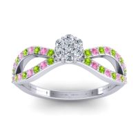 Diamond Fashion Ring In 14k White Gold With Peridot And Pink Tourmaline – Gairi Dainty Ring