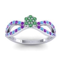 Emerald Fashion Ring In 14k White Gold With Amethyst And Swiss Blue Topaz – Gairi Dainty Ring