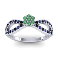 Emerald Fashion Ring In 14k White Gold With Black Onyx And Blue Sapphire – Gairi Dainty Ring
