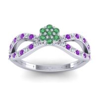 Emerald Fashion Ring In 14k White Gold With Lab Diamond And Amethyst – Gairi Dainty Ring
