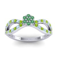Emerald Fashion Ring In 14k White Gold With Peridot And Aquamarine – Gairi Dainty Ring