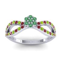 Emerald Fashion Ring In 14k White Gold With Ruby And Peridot – Gairi Dainty Ring