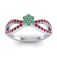 Emerald Fashion Ring In 14k White Gold With Ruby – Gairi Dainty Ring