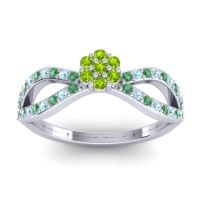 Peridot Fashion Ring In 14k White Gold With Emerald And Aquamarine – Gairi Dainty Ring