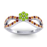 Peridot Fashion Ring In 18k White Gold With Garnet And Citrine – Gairi Dainty Ring